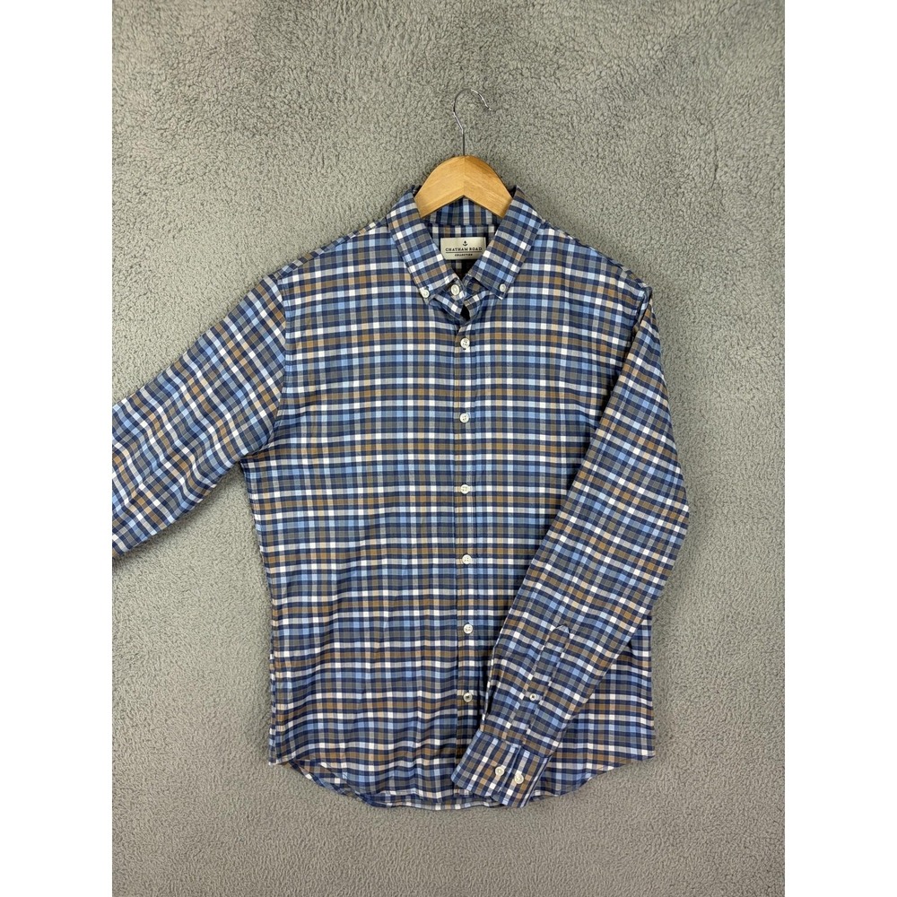 Chatham Road Shirt Mens Medium Blue Check Long Sleeve Button Down Stretch Casual